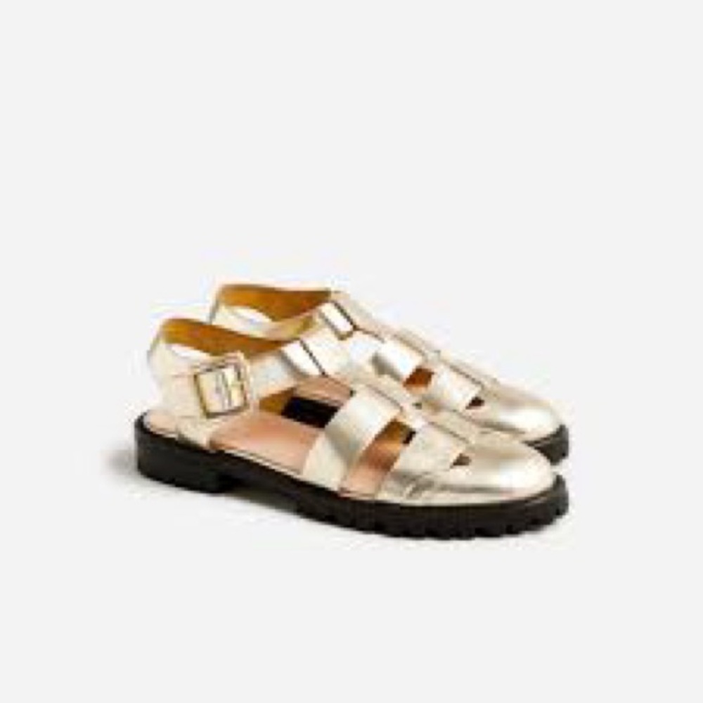 J. Crew Fisherman lug-sole sandals in metallic leather Sz 10.5